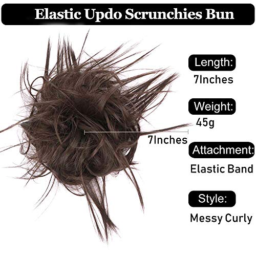 HMD Tousled Updo Messy Bun Hair Piece for Women Synthetic Hair Extension | Messy Bun Hair Piece with Elastic Scrunchie Synthetic Tousled Updos Ponytail Hairstyles for Daily Wear - color: Darkest Brown