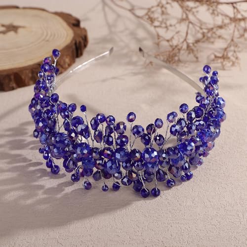 Denifery Large Crystal Headband for Wedding Bridal Hair Band Headpiece for Party Prom Hair Accessories (blue) - color: blue