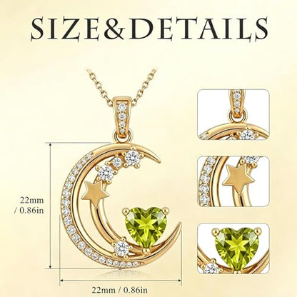 Midari 18K Gold Moon Star Necklace Moon Star Pendant Necklace with 12 Months Birthstones Moons Jewelry Gifts for Women Mom Her - color: 08-August