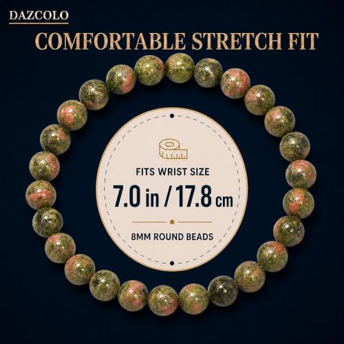 8mm Natural Crystal Stretch Bracelet | Handmade Round Stone Bead Bracelet, Runs Large, Meditation Yoga Gift for Women & Men - color: Epidote