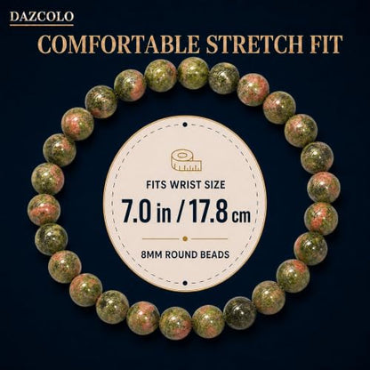 8mm Natural Crystal Stretch Bracelet | Handmade Round Stone Bead Bracelet, Runs Large, Meditation Yoga Gift for Women & Men - color: Epidote