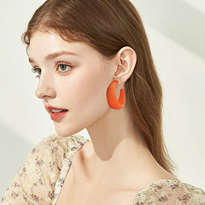 Acrylic Resin C Shape Colorful Hoop Trendy Chunky Cute Candy Earrings - Jewelry for Women - color: Orange