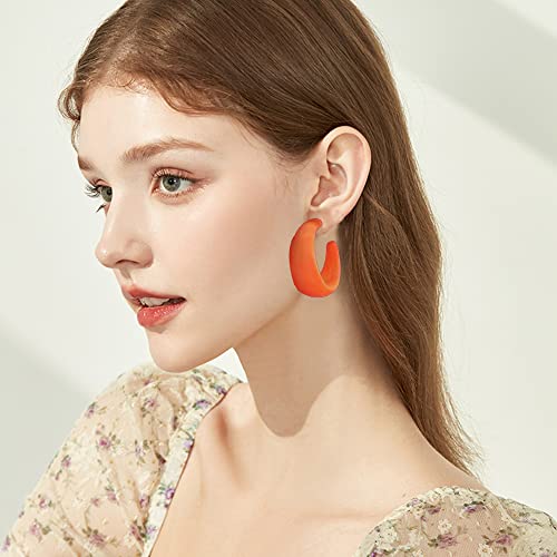 Acrylic Resin Earrings 70s 80s Colorful Hoop Earrings C Shape Trendy Chunky Cute Candy Earrings Jewelry for Women - color: Orange