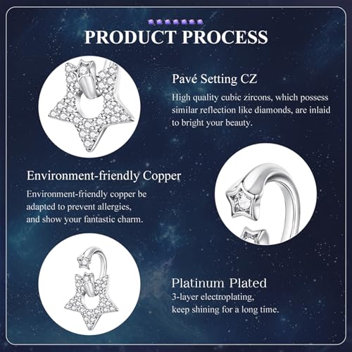 Celestial Bead Charms for Bracelets, Star Moon Dreamcatcher Dangle Charms, Silver Tone Copper, Glass Resin CZ Accents, Charm Beads for Women Jewelry Making, Gift Box Included - color: Pave Star Dangle Charm