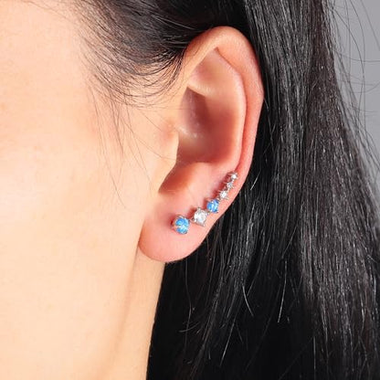 CiNily Star Opal Ear Cuffs Climber Earrings, 14K Gold CZ Ear Crawler Earrings for Women Small Cartilage Stud Earrings Fashion Hypoallergenic Jewelry Christmas Day Gifts, White Gold, Rose Gold - color: Silver-Blue Opal, size: Round Opal