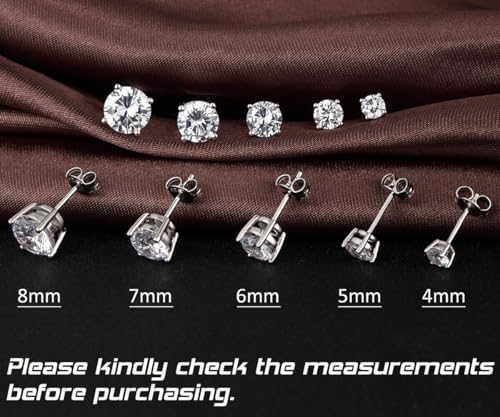 Sparkling 925 Sterling Silver Round Cut 5A+ Cubic Zirconia CZ Stud Earrings Hypoallergenic Earrings for Women/Men 4MM-8MM - color: A: Silver, size: 6mm