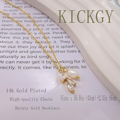 Pearl Necklaces for Women Trendy,Dainty Pearl Pendant Necklace | 14k Gold Plated Elegant Pearl Necklace,Simple Pearl Pendant,Dainty Gold Jewelry,Waterproof Summer Bridal Wedding Accessories - color: GOLD-10