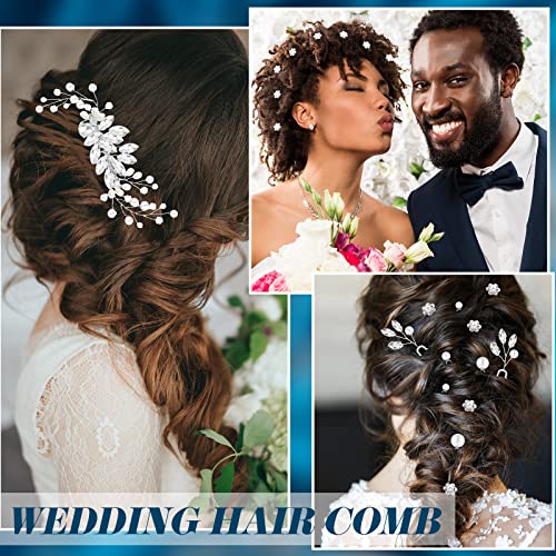 Maitys 44 Pieces Wedding Hair Accessories Faux Pearl Crystal Comb Clips U-shaped Flower Rhinestone Silver Pearl Hair Pieces for Prom Bride Bridesmaid(Fresh Style) - style: Fresh Style