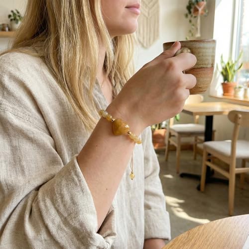 Heart Crystal Bracelet,Natural Gemstone Healing Bead Bracelet | Handmade Jewelry Gifts for Women Men,Graduation Gift for Her - color: Topaz Bracelet