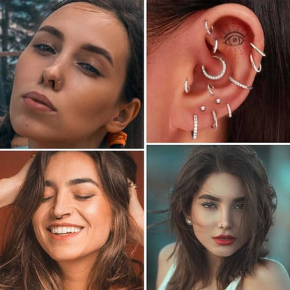Jstyle 5Pcs 316L Surgical Steel Septum Rings Nose Rings Hoop 16G 18G 20G Hinged Clicker Hoop Nose Rings for Women Men Cartilage Hoop Earring Lip Helix Rook Tragus Conch Septum Nose Piercing Jewelry - style: 18G 8MM