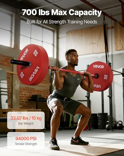VEVOR 7FT/6FT/4FT Olympic Barbell Bar, Fits 2-Inch Weight Plates, Barbell Bar with Knurled Grip for Strength Training, Weightlifting, Squat, Deadlift, Bench Press, Curl, Overhead Press, 500lbs/700lbs/1000lbs Capacity - size: 6FT, 700LBS