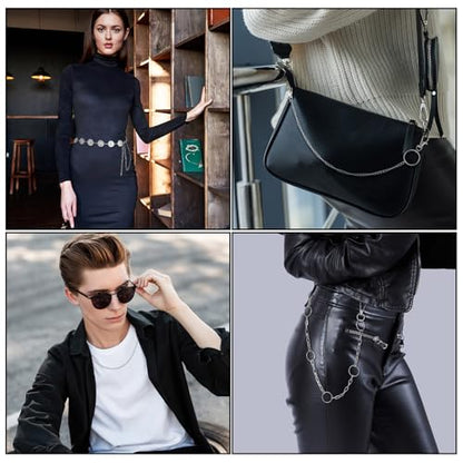 Jadive 5 Pieces Belt Chain Jeans Pants Pocket Waist Multi-Layer Hip Hop Metal Wallet Chain for Men Women - style: Concho, Silver