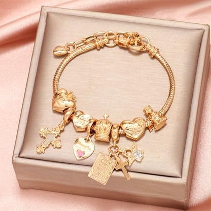Cross bracelet for women Sacred Heart of Jesus Gold Bracelets for Women Confirmation and Baptism Gifts, Encouragement Presents for Mom Sister Daughter and Friends, Christian Jewelry | sacred heart bracelet,christian bracelet,heart bracelet for women,catho