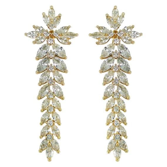 Earrings Holy Stud Earrings for Girls/Women, Sliver Gold Wedding Earrings for Bridesmaids - color: Long Floral|Gold