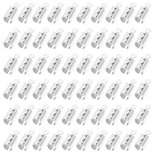 200pcs Fold Over Cord Ends Crimp End Tips Stainless Steel Cord Crimp End Tips Leather Ribbon Ending Clasp Tips Jewelry Connector for Bracelets Leather Jewelry Making(Silver) - color: silver