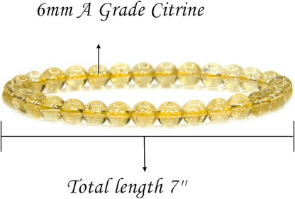 Angelstones Gemstones 6mm Round Beads Healing Crystal Bracelet for women | Natural Gemstone, Handmade Gifts for Women, Healing Crystal Round Beaded Stretch Bracelets, Unisex Jewelry for Women and Men - color: Citrine