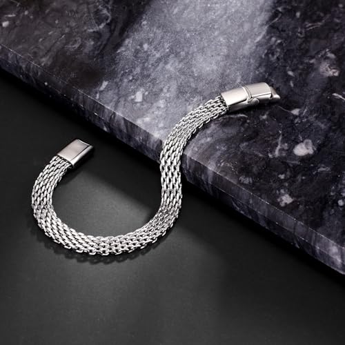 Mens Bracelet-Stainless Steel Magnetic Clasp Franco Chain Bracelets for Men - color: C - Steel color