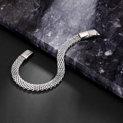 Mens Bracelet-Stainless Steel Magnetic Clasp Franco Chain Bracelets for Men - color: C - Steel color