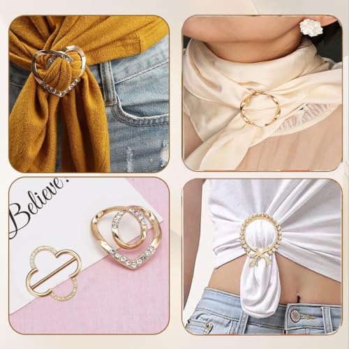 6PCS Scarf Ring Clips for Women – Fashionable Metal Round Circle Shirt Clip Buckles, T-Shirt Ties Clips, Clothing Ring Wrap Holders for Scarves, Shirts, Belts, and Hats – Durable Zinc Alloy, Elegant Gold Finish