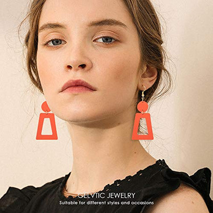 KINIVA Leather Dangle Earrings for Women Trendy, Lightweight Leaf Circle Lightning Earrings Drop, Jewelry Gifts for Women - color: 83 Orange