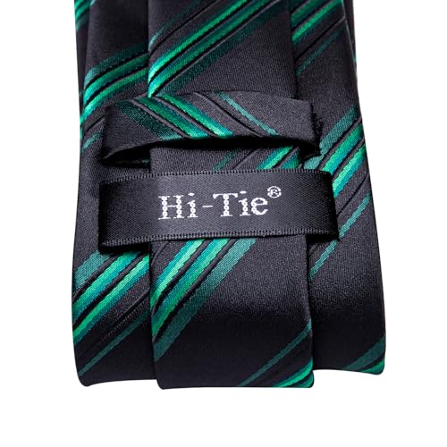 Hi-Tie Men's Silk Ties Formal Woven Classic Necktie Pocket Square Cufflinks Lapel Pin Set Wedding Business - color: A Black and Green
