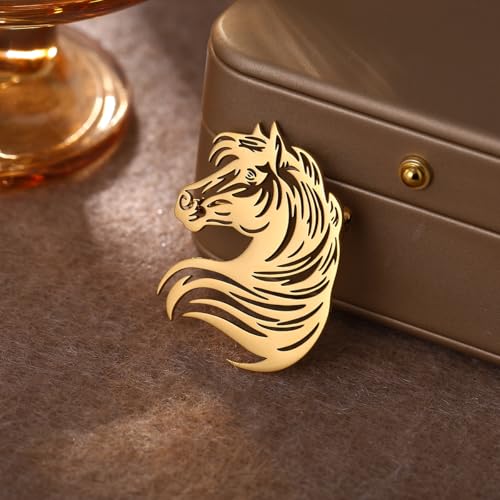 Large-sized Gold Color Phoenix Bird Brooch Wolf and Lion Brooch and Pin - style: Horse