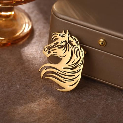 Large-sized Gold Color Phoenix Bird Brooch Wolf and Lion Brooch and Pin - style: Horse