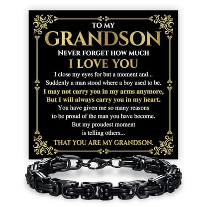 Grandson Gifts from Grandma Grandpa, Black Stainless Steel Bracelet with Meaningful Message Card, Birthday Gift for Grandson, Graduation Christmas Gift, Inspirational Keepsake Jewelry for Men - color: Grandson #1