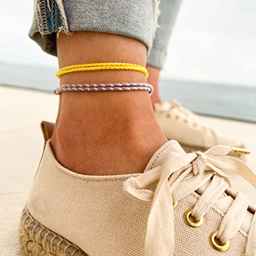 Made by Nami 2 Pcs Wave String Ankle Bracelets for Women Waterproof & Adjustable Thin Braided Anklet Surfer Boho Ankle Bracelet Set of 2 Beach Accessories - color: Lilac & Lemon
