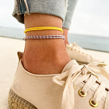 Made by Nami 2 Pcs Wave String Ankle Bracelets for Women Waterproof & Adjustable Thin Braided Anklet Surfer Boho Ankle Bracelet Set of 2 Beach Accessories - color: Lilac & Lemon