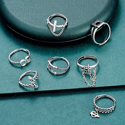 TAMHOO 9/12/15/16 Pcs Open Rings Set for Women with Sparkling Cubic Zirconia- Finger Rings Pack Stackable Rings for Teens,White Gold/Rose Gold/Gold Tone Rings for Girls - style: #4-16pcs/Gothic rings