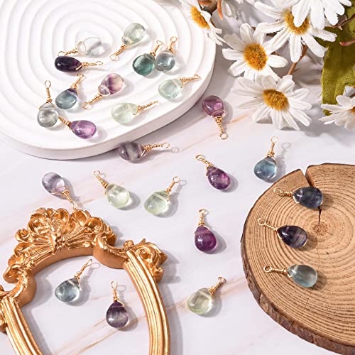 DanLingJewelry 25pcs Natural Fluorite Pendants Teardrop Stone Pendants Reiki Healing Chakra Gemstone Rock Charms for Jewelry Crafting - color: 25pcs - Teardrop Ⅳ