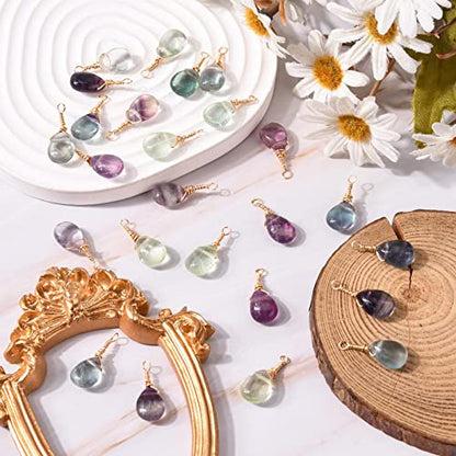 DanLingJewelry 25pcs Natural Fluorite Pendants Teardrop Stone Pendants Reiki Healing Chakra Gemstone Rock Charms for Jewelry Crafting - color: 25pcs - Teardrop Ⅳ