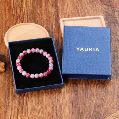 8mm Beaded Bracelets for Women, Natural Crystal Gemstone Energy Bracelets - color: Plum Tourmaline