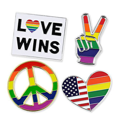 PinMart Gay Pride LGBT Enamel Lapel Pin - color: Gay Pride Pin Set Gold and Nickel Plated, size: 4pc Gift Set