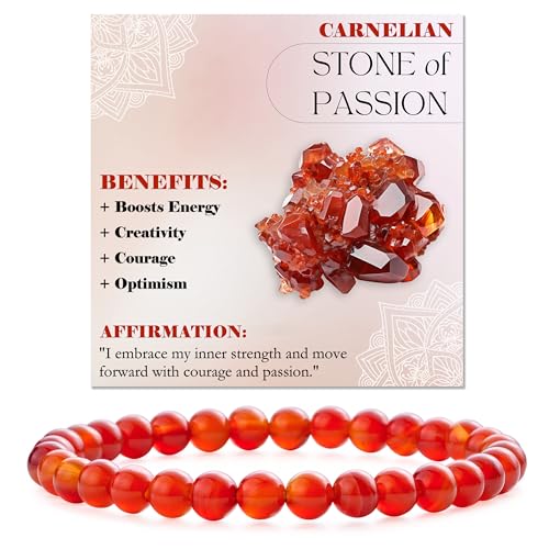 Bivei 6mm Beaded Bracelets for Women Handmade Semi Precious Natural Stone Stretch Elastic Jewelry Yoga Protection Gifts - color: Carnelian - Passion, size: Medium 6.8-7.3 inch