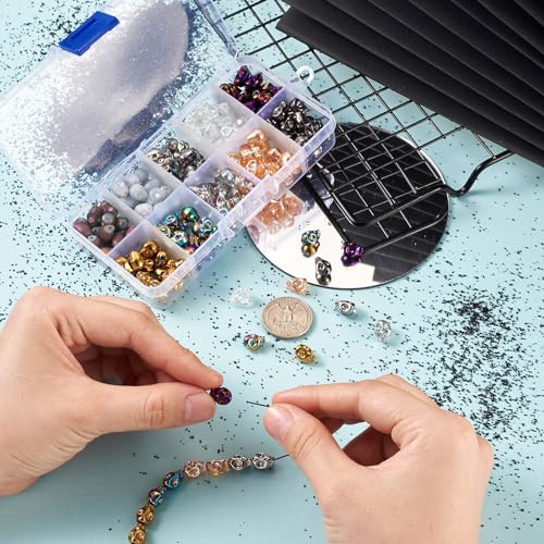 Elecrelive 180Pcs Halloween Skull Beads Skeleton Head Glass Beads 9 Styles Gothic Charms for Necklace Bracelets Earrings Jewelry Making - color: 9 Colors