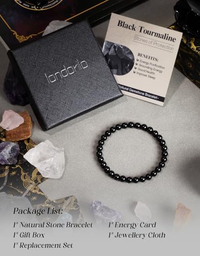 Natural Stone Beaded Bracelets for Men Women, 4mm 6mm 8mm | Healing Crystal, Protection Gemstone, Gift Packaging with Energy Card, Stretch Jewelry, Replacement Beads Included, 18 Stone - color: Black Tourmaline(Protection & Balance), size: 6mm