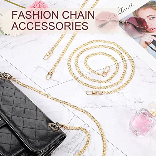 CooBigo 47" Purse Chain Strap Metal Shoulder Crossbody Bag Chain with Metal Buckles, Flat Chain Strap for Purse Handbag - color: Gold