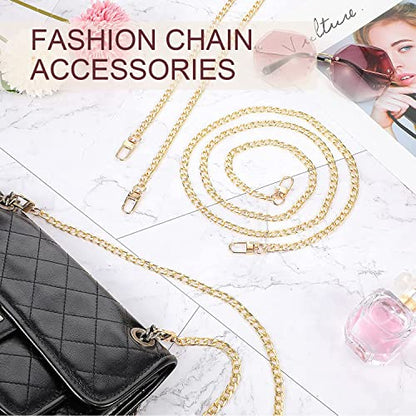 CooBigo 47" Purse Chain Strap Metal Shoulder Crossbody Bag Chain with Metal Buckles, Flat Chain Strap for Purse Handbag - color: Gold