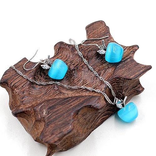Uloveido Apple Necklace and Earrings Set for Women Cute Apple Jewelry Set for Teacher Mom YL007 - color: Blue