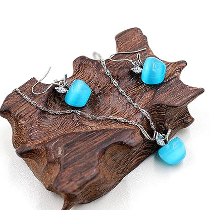 Uloveido Apple Necklace and Earrings Set for Women Cute Apple Jewelry Set for Teacher Mom YL007 - color: Blue