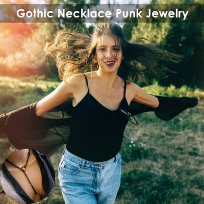 Lariat Y Necklaces Wrap Choker Necklace for Women - Stainless Steel Slip Chain Gothic Black Choker Necklace, Punk Rock Collar Jewelry Gothic Accessories Halloween Wedding Goth Gifts for Women