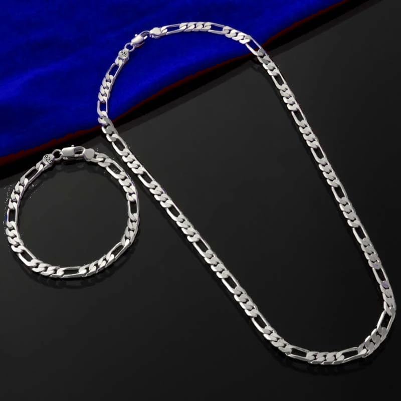 925 Sterling Silver 4mm 3+1 Link Chain Necklace and Bracelet Set for Women – 18-26 Inch Necklace + 7-9 Inch Bracelet, Fashion 2-Piece Jewelry Set Link Chain for Men Women 26in - size: 26 in