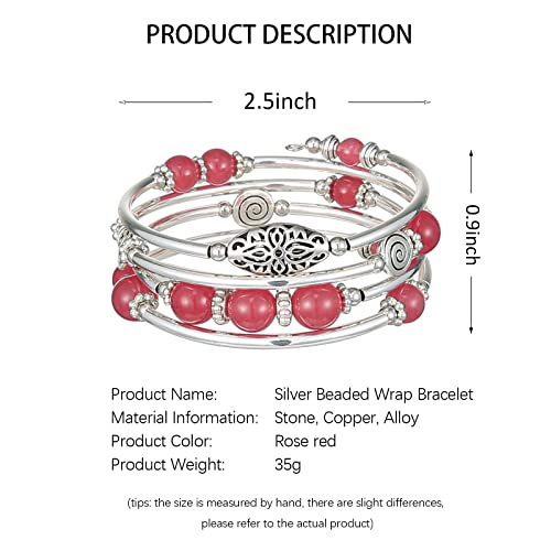 FULU AUTUMN Stackable Beaded Bracelets for Women Boho Wrap Silver Bracelet Layered Fashion Jewelry Gifts for Her - color: 17-Rose red