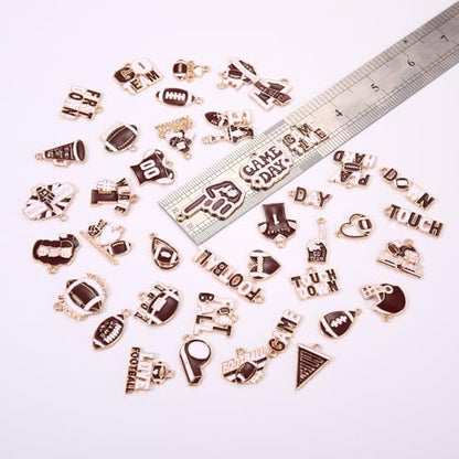 40PCS Game Day Charms for Bracelet Making Enamel Football Charms for Bracelet Necklace Earrings Jewelry Making DIY Football Mom Accessories Gifts - color: Burgundy White