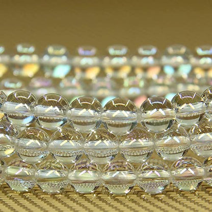 Angelstones Gemstones 8mm Round Beads Healing Crystal Bracelet for women | Natural Gemstone, Handmade Gifts for Women, Healing Crystal Round Beaded Stretch Bracelets, Unisex Jewelry for Women and Men - color: Aqua Aura Clear Quartz