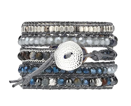 Bracelet for Women – Handmade Vegan Boho Natural Stone Layered Bracelet, Thailand Bohemian Stackable Beaded Wrap Bracelets, Summer Hippie Bracelet Stack, Fashion Jewelry Gifts - color: A27-Midnight Blue