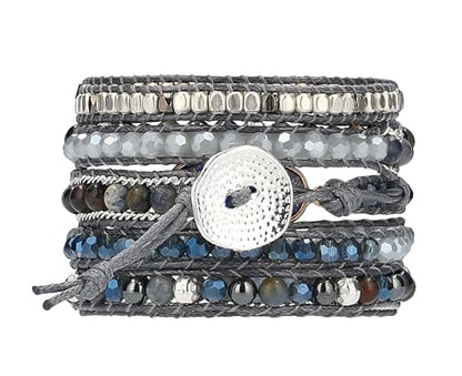 Bracelet for Women – Handmade Vegan Boho Natural Stone Layered Bracelet, Thailand Bohemian Stackable Beaded Wrap Bracelets, Summer Hippie Bracelet Stack, Fashion Jewelry Gifts - color: A27-Midnight Blue