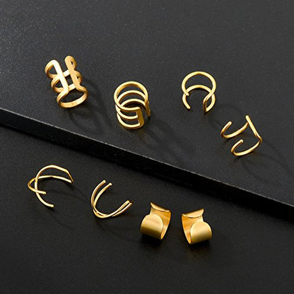 4-10 Pairs Stainless Steel Ear Cuff Helix Cartilage Clip On Wrap Earrings Fake Nose Ring Non-Piercing Adjustable - color: B1: 4 Pairs, Gold Tone